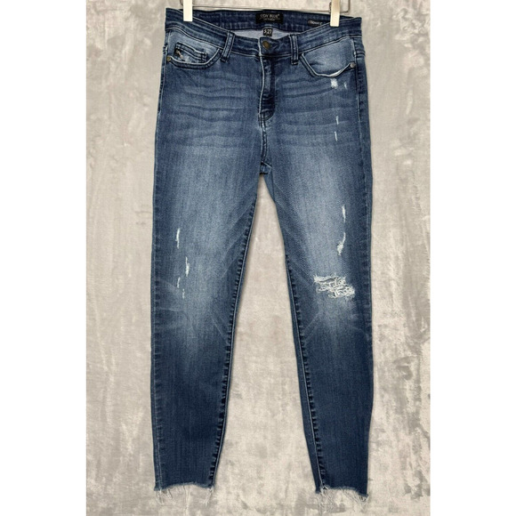 Judy Blue Skinny Fit Jeans Womens 5/27 Dark Wash Distressed Raw Hem Stretch - Picture 1 of 10